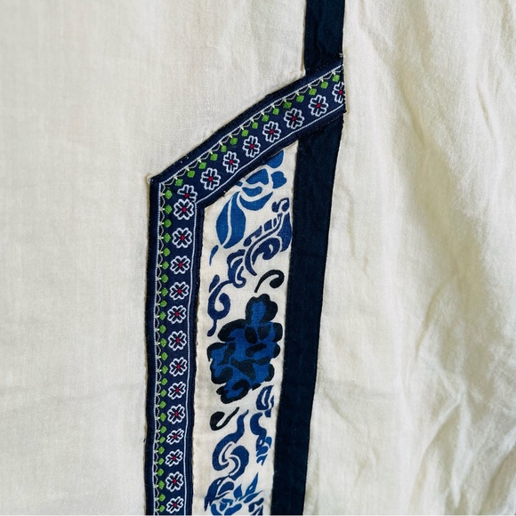 Vintage Free People Tan Blue Floral Cotton Lined Boho Mini Skirt | Size 6 - Picture 4 of 7